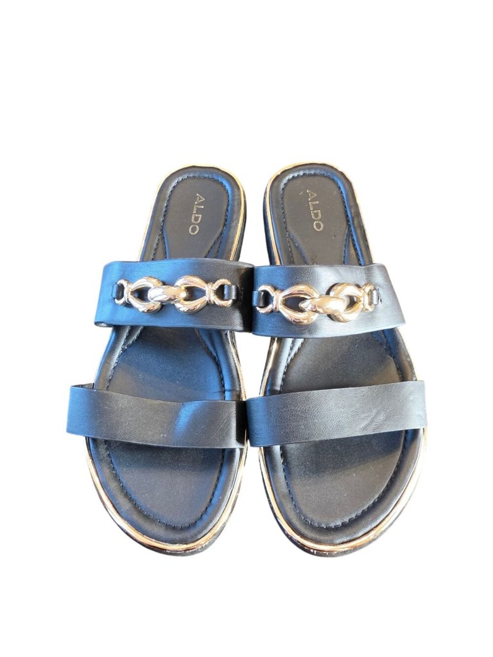 ALDO Womens Chain Accent Flat Sandals Black Slip-On Stylish Summer Wear